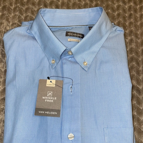 NWT Van Heusen Long Sleeve Button Down Shirt. Pin Stripe. Size Large.  16-16.5 - Picture 1 of 11